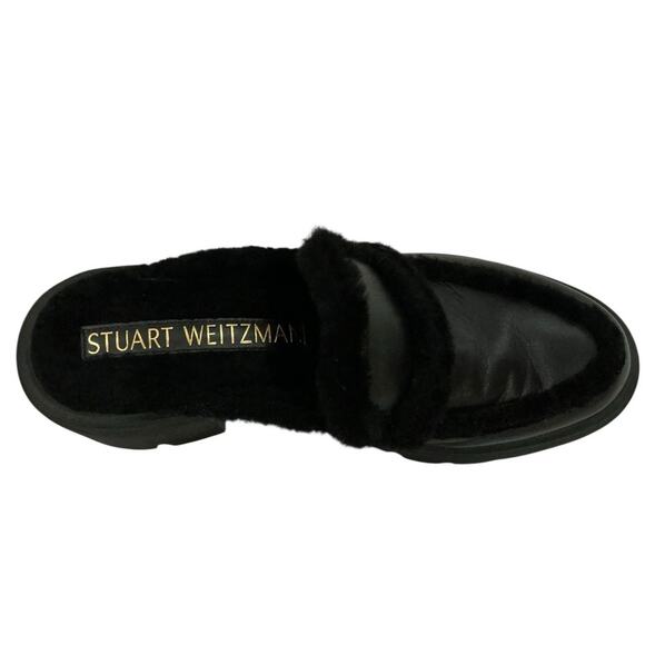 Stuart Weitzman Soho Chill Suede Shearling Loafer Mule Black 9.5B Platform - Picture 10 of 12